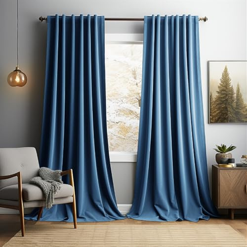 SK Studio Samtvorhang mit Kräuselband 2er Set H274 x B132 cm Blickdicht Verdunklungsvorhänge Samt Gardinen Verdunkelung Thermovorhang, Blau