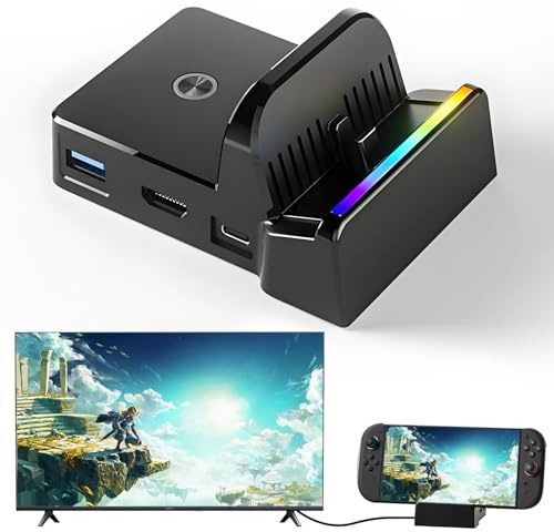 GuileKeys Ladestation für Switch 2/OLED, Dockingstation, tragbar, RGB Docking, Adapter, kompatibel mit Switch TV Dock Ladegerät Schnittstelle HDMI 4K, USB 3.0, Typ-C Port