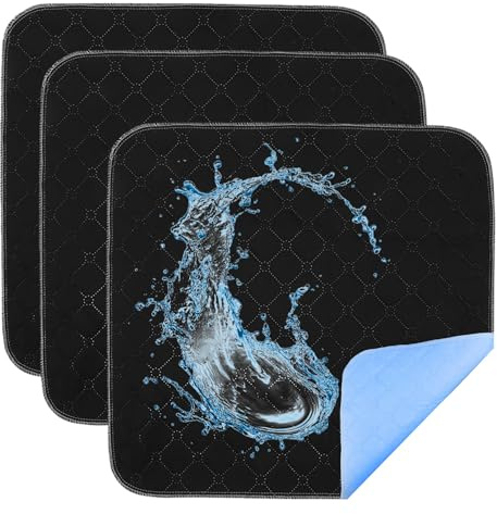 3 Stück Waschbare Inkontinenz Sitzauflage,Incontinence Chair Pads,wasserdichte & Saugstarke Unterlage,Verdickte-rutschfeste-Inkontinenzunterlage Für Sofa, Auto Und Rollstuhl (Schwarz 50x50cm)