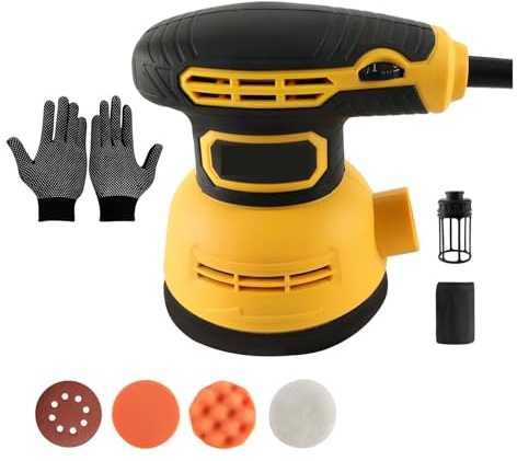 Levigatrice Orbitale 600W Casuale Strumento 6 Velocità Variabili Lucidatrice Tampone 15 Pezzi Di Carta Vetrata For Auto Fai Da Te Levigatura Fine