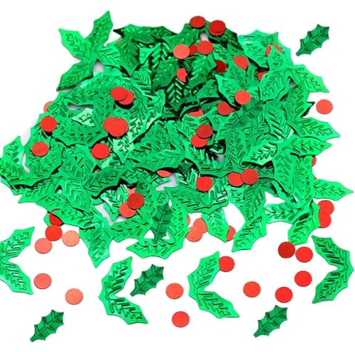 Confeti de hojas de acebo de Navidad de 100 g, lentejuelas metálicas brillantes con purpurina para decoración de fiestas navideñas, detalles de mesa de Navidad y suministros para eventos festivos