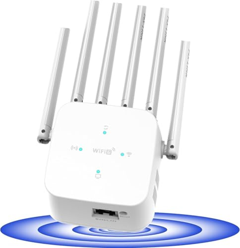 Repetidor WiFi 6 AX1800Mbps -5G Amplificador de Señal WiFi con 6 Antenas,Puerto Gigabit,Double Banda Repetidor de WiFi para Casa,Extensor de WiFi con WPS,WiFi Extender Largo Alcance hasta 1000 ㎡