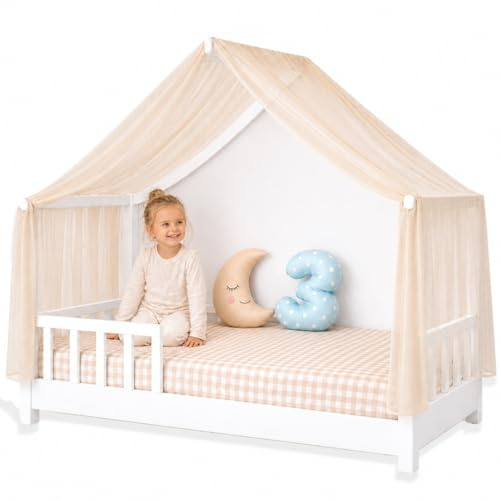 YellowNest Dosel de cama de 100% poliéster, pieza individual, transpirable y manejable, dosel para cama infantil y cama de casa, decoración de habitación infantil (beis, 160 x 400 cm)
