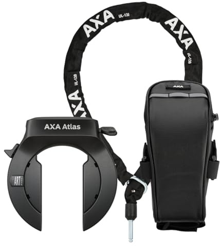 AXA Atlas + ULC 130 Einsteckkette + Satteltasche – Rahmenschloss Set – Sicherheitsstufe 14 – Schlüssel ist Nicht abziehbar