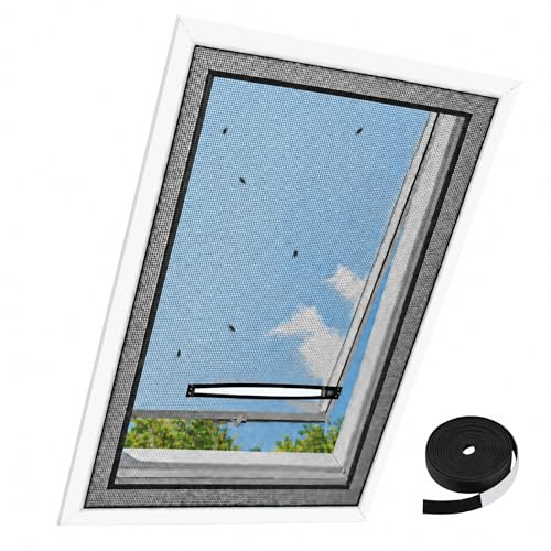 casmartis Fliegengitter Dachfenster 130x150 cm mit Reißverschluss – Insektenschutz Mückennetz schwarz, ohne Bohren, zuschneidbar, Klettband – passend für VELUX, Roto, Fakro Dachfenster (1er-PACK)