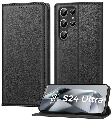 Kirnntca Handyhülle für Samsung Galaxy S24 Ultra Hülle, Kartenfach Premium PU Leder Klapphülle Schutzhülle, Standfunktion Tasche Flip Case für Samsung Galaxy S24 Ultra 5G - Schwarz