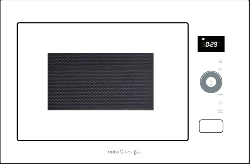 CATA MC B250 DT GWH Microondas Integrable 25 L con Grill de Cuarzo 1200 W, 900 W, 8 Programas Automáticos, Cristal Blanco, 60 cm