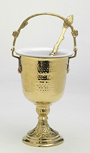 Bénitier et goupillon, Hauteur 35,5 cm, Laiton, Or