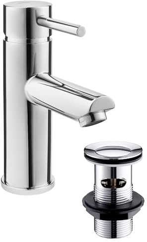 Deva Insignia Chrome Bathroom Sink Mono Mixer Tap with Press Top Waste Modern Dual Hot & Cold Single Lever Handle Toilet Ensuite Water-Saving Basin Pillar Faucet Taps Silver – 12 Year Warranty INS113