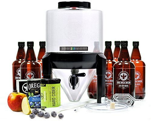 BrewDemon Hard Cider Kit Pro – NO AIRLOCK OR SIPHON REQUIRED – Conical Fermenter Eliminates Sediment and Makes Wicked-Good Home Made Hard Cider - 2 Gal. Hard Cider Recipe Included
