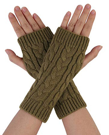 sourcing map Män kvinnor vinter handledsvärmare stretchig elastisk tumhål stickade fingerlösa handskar