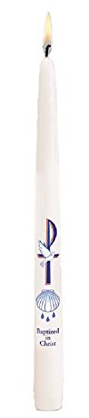 CB Church Supply Hand Decorated 10-Inch Sacramental Taper Candles with Gift Boxes by Will & Baumer, 24-Count, Baptized in Christ