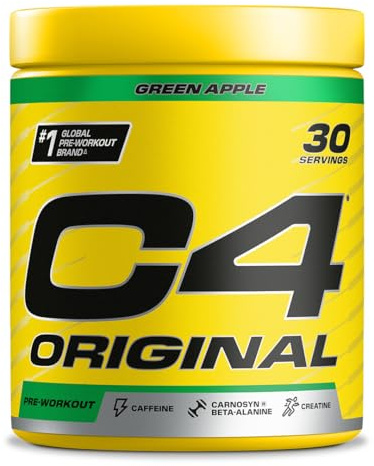 C4 Original - Suplemento en polvo para preentrenamiento - Manzana verde | Bebida energética para antes de entrenar | 150 mg de cafeína + beta alanina + monohidrato de creatina | 30 raciones