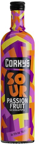 Corky's Sour Passion Fruit 70cl | Shots | 15% ABV |Sour Passion Fruit Liqueur | Vodka Schnapps | Party Shots, Cocktail Ingredient, Pre Drinks, Alcohol | Spirits | Flavoured Vodka