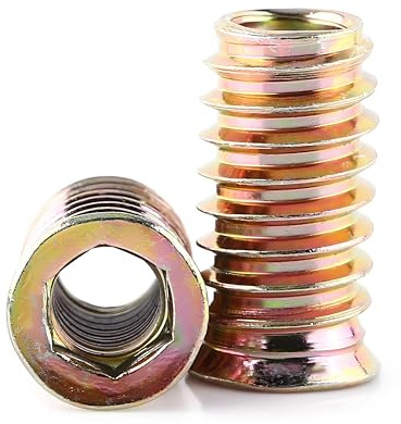 20Pcs insert fileté bois Écrous à Insert d'entraînement Acier au Carbone Fileté Écrou à Tête Hexagonale Écrous à Visser en pour Meubles en Bois