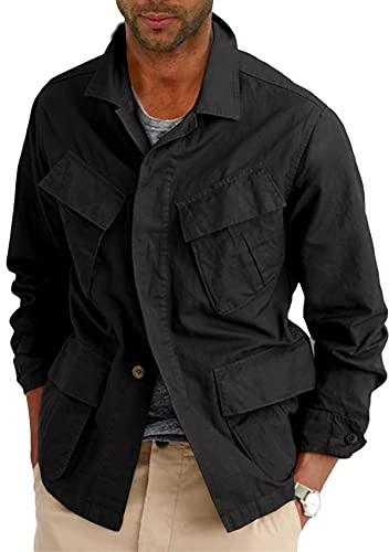 Runcati Mens Lightweight Safari Jacket Cotton Military Cargo Outwear
