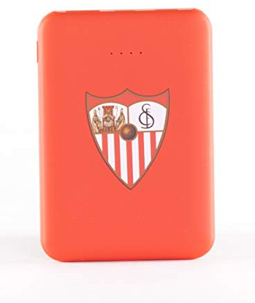 Sevilla Fútbol Club-Power Bank- Bateria Externa para móvil. Producto oficial Sevilla FC 5.000 mAh. Entrada Tipo C y Micro USB. Salida USB. Tamaño pequeño y ligero