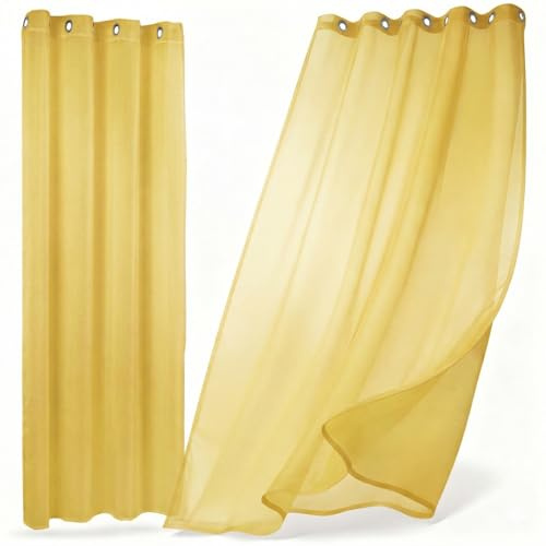 BEAUTEX Vorhang mit Ösen oder Kräuselband, transparente Gardine Dolly, Farbe und Größe wählbar (Ösenschal - Breite 140 cm - Höhe 240 cm - 2 Stück - Gelb)