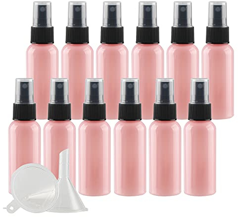ZEOABSY 24 Pezzi 50ml Flaconi Spray Vuoti, Bottiglie Spray Rosa Plastica Fine Nebbia Bottiglia Set da Viaggio, Flacone Spray Atomizzatore Vuoto con Pompa Nero, Alcool Profumo Sprayper