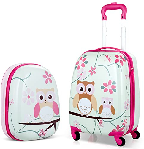 Baby Joy 2-teiliges Kindergepäck-Set, 40,6 cm Kleinkinder, Handgepäck und 30,5 cm Rucksack, Kinder-Reisekoffer mit 4 Rollen, einziehbarem Griff, Leichter Trolley-Koffer für Jungen und Mädchen