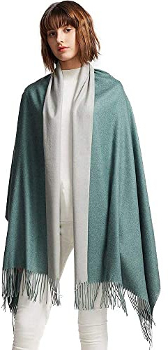 maamgic Bufanda Mujer Invierno Pañuelo Palestino Bufanda Pashmina Mujer Grande Chal Sólido Algodón Suave con Borlas Regalos Originales Reversibles Scarf 200 × 70 CM Verde & Gris Old