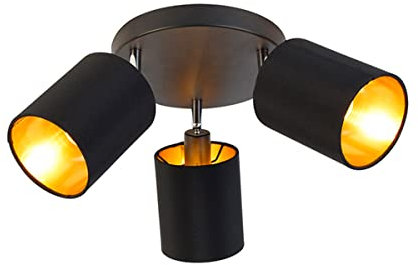 Qazqa Verstellbarer Deckenstrahler, Deckenspot - Lofty - Schwarz Gold, max. 25W, Geeignet für LED, 23cm, Rund, 3-flammig, Ideal als Flur, Küche lampe, Schlafzimmerlampe und Wohnzimmerlampe