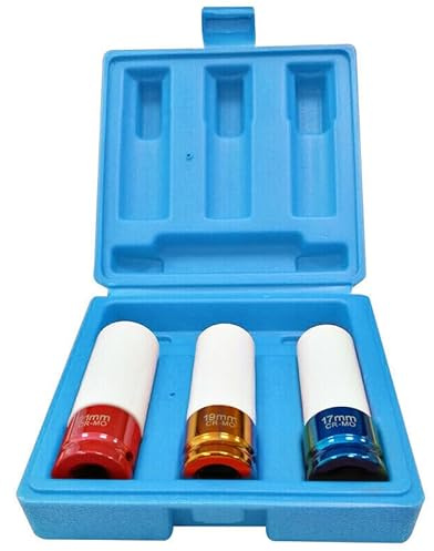XMTECH 3-tlg Schlagschrauber 17mm/19mm/21mm, 1/2 Nüsse Schoneinsätze Steckschlüssel Satz, steckschlüsselsatz mit Handkoffer