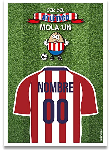 Regalo original tarjeta lamina de felicitacion personalizada con tu texto. Ser del Atletico mola un huevo. Personaliza con el nombre y el numero que tu quieras. Tamaño A-4