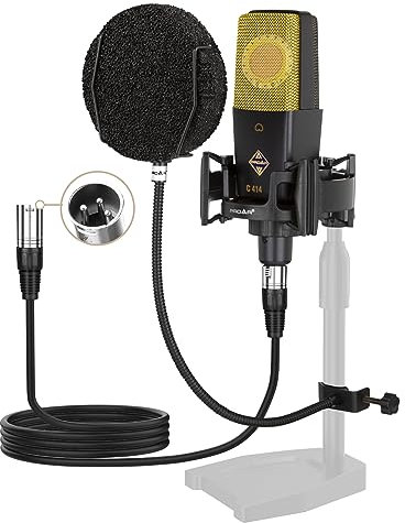 PROAR XLR Podcast Microphone, Professional Cardioid Condenser Mic 25mm Large Diaphragm for Vocal Recording, Streaming, YouTube with Pop Filter Upgrade