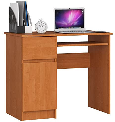 AKORD Bureau Ordinateur Piksel avec Tablette Coulissante Clavier | Simple avec Rangement | 1 Tiroir et 1 Compartiment avec Porte | Desk | Table d’Ordinateur | L90 x H77 x P50 cm | Aulne