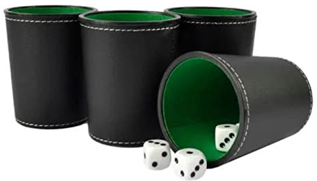 5-teiliges Professionelles Würfelbecher-Set aus PU-Leder mit 20 Punktwürfeln, Exquisites Handgefühl, Leiser Shaker-Becher, Schüttelbox mit Filzfutter für Bar, Party, Zuhause, Würfelspiele, Schwarz