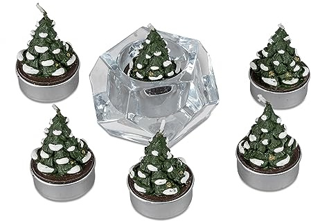 1 Satz mit 6 Teelichter Rose Tanne grün- Deko für Weihnachten Modell/Farbe sortiert- Lieferung ohne Leuchter