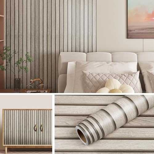 Livelynine Wood Slat Wallpaper Peel and Stick Accent Wall 15.8x78.8 Wooden Slats Wallpaper Self Adhesive Slat Wall Paneling Stick on Wallpaper Removable Wood Look Contact Paper Waterproof Vinyl Panels