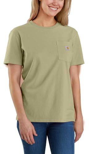 Carhartt Camiseta de manga corta pesada con bolsillo para mujer, Arcilla seca, XS