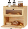 GUUSII HOME Bread Bin Wooden Breads Storage Box for Kitchen Countertop Double Decker Large food Container Homemade Front Opening Vintage Tall Fruit & Veg Cupboard Keep Fresh 36.5x24x34 cm(Yellow, L)
