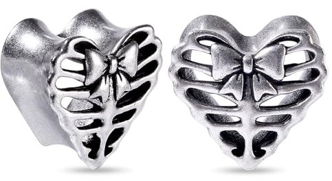 Longbeauty Edelstahl Ohr Flesh Tunnel Herz Ohrstöpsel Double Flared Plug Schmetterling Fledermäuse für Gestreckte Expander Ohrpiercing, 10mm, Silber
