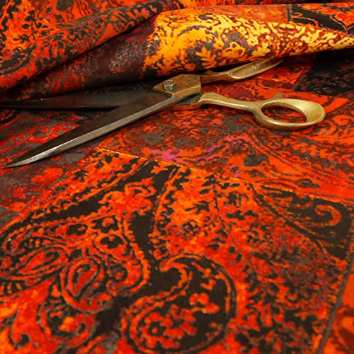 Redbrick Mill Fabrics Flammhemmender, weicher, bedruckter Samt-Patchwork-Damast-Polsterstoff, Meterware (rot, pro Meter)