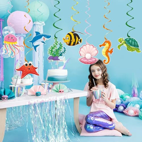 AINIUNIU 18 Stück Tropische Fisch Hängende Wirbel Decke Dekor Meerestiere Spiral Girlanden Hänge Dekoration Unter Dem Meer Party für Jungen Mädchen Kinder Unterwasserwelt Geburtstag Babyparty