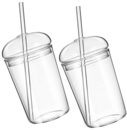Genérico Vasos De Vidrio con Tapa y Pajita 2 Unidades Transparentes para y Agua Vaso Reutilizable Adecuado para Hogar y Oficina Fácil De Transportar
