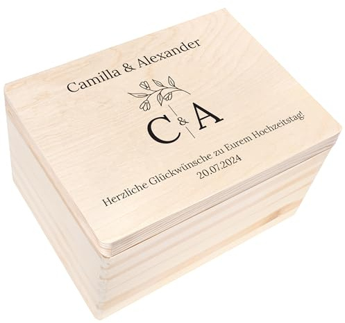 Creative Deco Hochzeitsgeschenke Personalisiert für Brautpaar | Geschenk | zur Hochzeit | Erinnerungsbox Hochzeit | Geschenkkiste JGA Holzkiste mit Deckel | Hochzeitsgeschenk Personalisierte Farbdruck