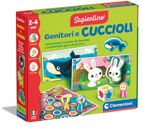 Clementoni Sapientino - Genitori e Cuccioli, Gioco Educativo per Bambini 2-4 Anni, Flashcards per Riconoscere Gli Animali e i Loro Piccoli, Made in Italy, Lingua Italiana, 16852
