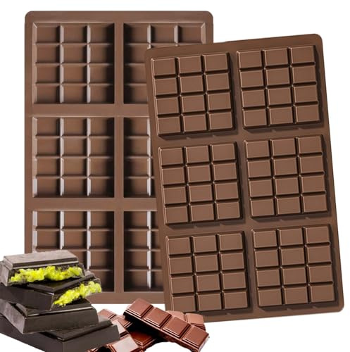 XoeLLe 2 Stück Schokoladenform, Schokoladenform Silikon, 6 Mulden Silikonformen Backen, Pralinenform Silikon, Silikonform Schokoladentafel Schokoladenform Tief Antihaftbeschi für Schokolade Praline(C)