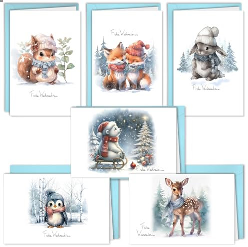 Weihnachtskarten mit Umschlag Set, Lustige Weihnachtskarten Klappkarten mit Schneeflocken Aufkleber Weihnachten, Weihnachtskarte kinder Frohe Weihnachten Karte,Grußkarte