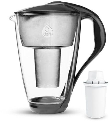 Dafi Jarra de Filtrado de Cristal con Filtro de Agua CRYSTAL 2L, Negro - incl. Cartucho, Indicador LED, sin BPA, Para la Reducción de Cloro, Cal e Impurezas - Jarra Filtradora, Purificador de Agua