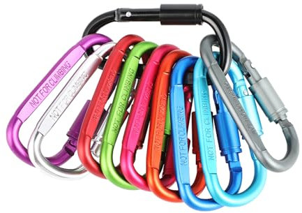 Karabinerhaken - Karabiner - Karabiner Schlüsselanhänger - 10er-Pack Mini-Aluminium-Karabiner mit Schraubverschluss und Federclip - ideal für Camping - Angeln - Wandern oder Reisen (Mehrfarbig)