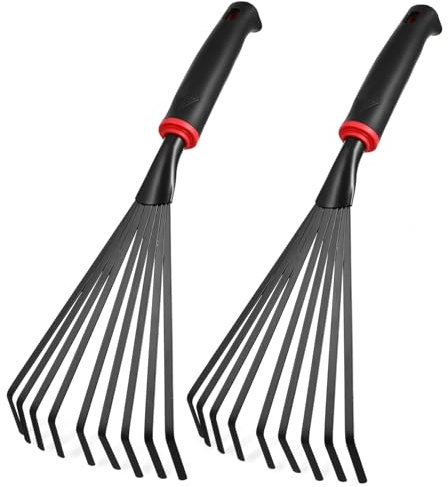 BEBEMOKO 2piezas Rastrillo De Jardín Metálico De Mango De Jardinería para Césped y Huertos Rastrillo Ergonómico y Resistente