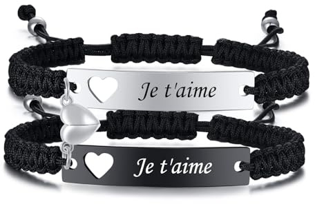 VNOX Bracelets Couple Magnétiques Gravés Je t’aime – 2 Pièces Bracelets Partenaire en Cordon Tressé, Cadeau Saint Valentin pour Lui et Elle