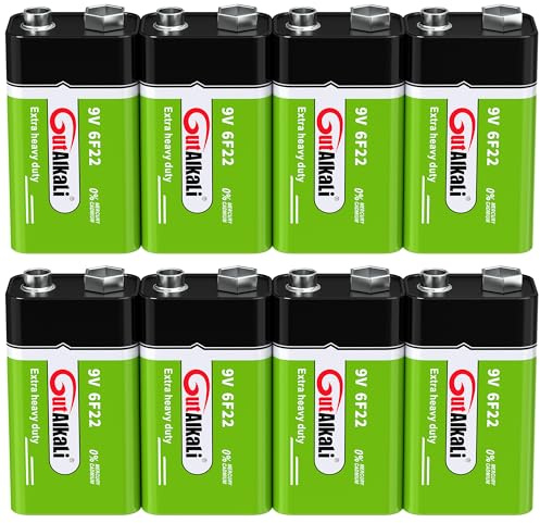 GutAlkaLi - Lote de 8 Pilas de 9 V para detectores de Humo, detectores de Incendios e Incendios, micrófono 6lr61 6F22 PP3 MN1604