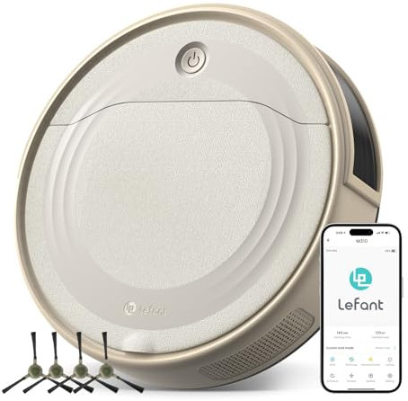 LEFANT M310 Robot Aspirador 4500Pa, Evita Obstáculos con Precisión, Autonomía de 180min, Wi-Fi/App, Anti-Enredos Ideal para Pelo de Mascotas, Cabellos y Suelos Duros, Champán