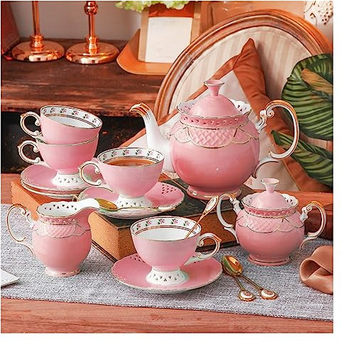 OWOHYG Set da tè in Porcellana fine, Set da caffettiera Inglese da 11 Pezzi con Tazza e piattini, zuccheriera e brocca per la Panna